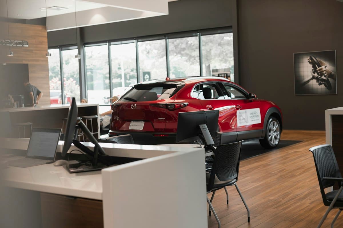 A new car on a showroom floor